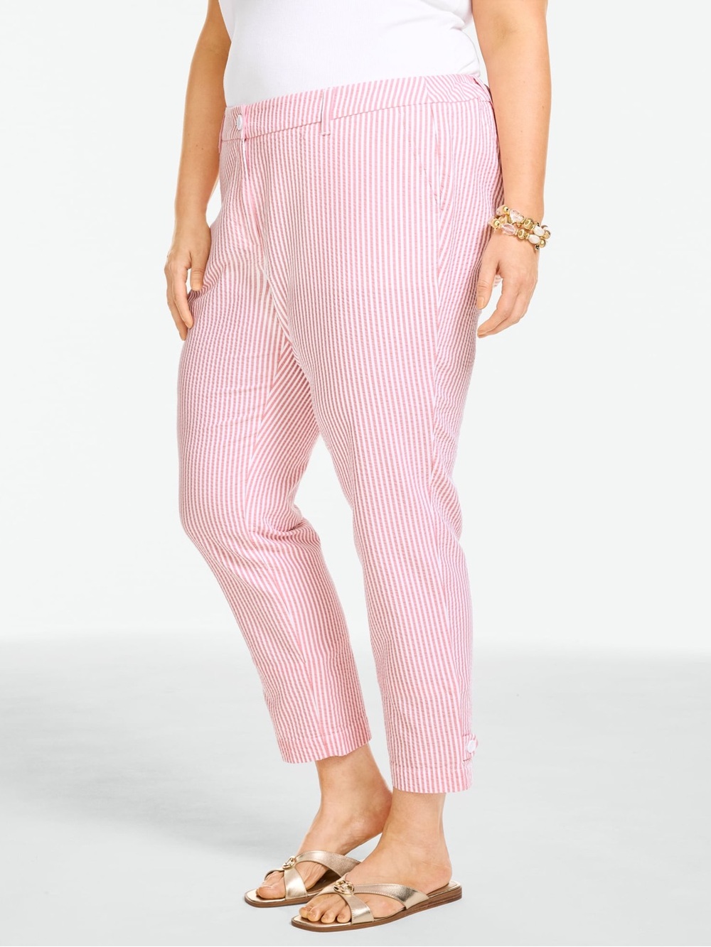 NWT TALBOTS SEERSUCKER SLIM PERFECT CROP - OCEAN STRIPE 22W